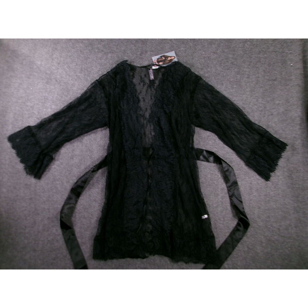 Dreamgirl Robe Womens S Black Lace Sheer Kimono Belted Short Lingerie Nightwear